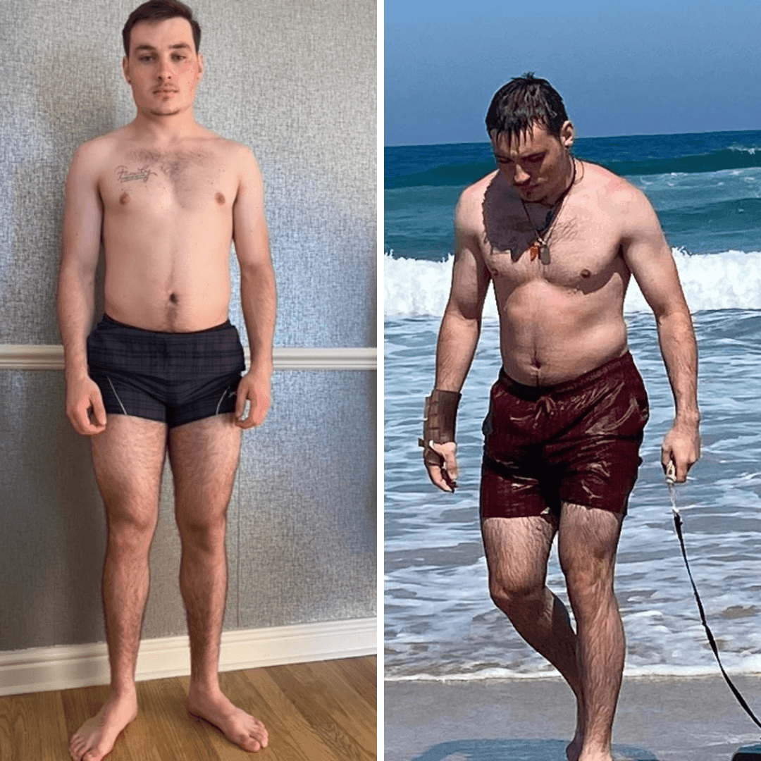 Man in his twenties showing off his muscular physique